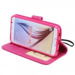 Wholesale Galaxy S6 Premium Flip Leather Wallet Case with Strap (Hot Pink)